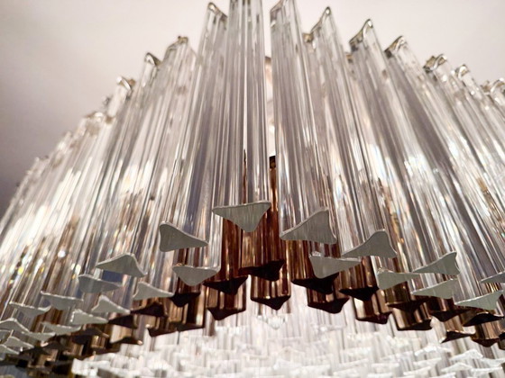 Image 1 of Weelderige kroonluchter van Paolo Venini voor Vivarini, Muranoglas/Prismaglas, Italië, jaren 70, op maat gemaakt