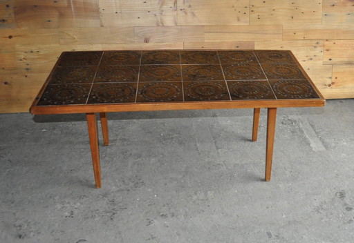 Tavolino da caffè danese in teak e piastrelle di ceramica, anni '60