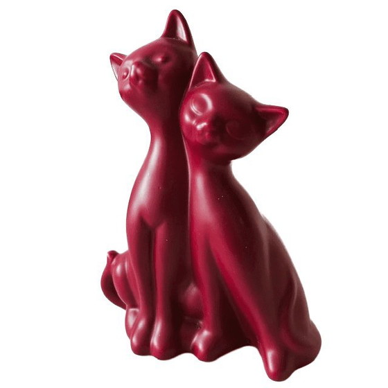Image 1 of Statuetta vintage Gatto con gattino rosa rosso anni '80
