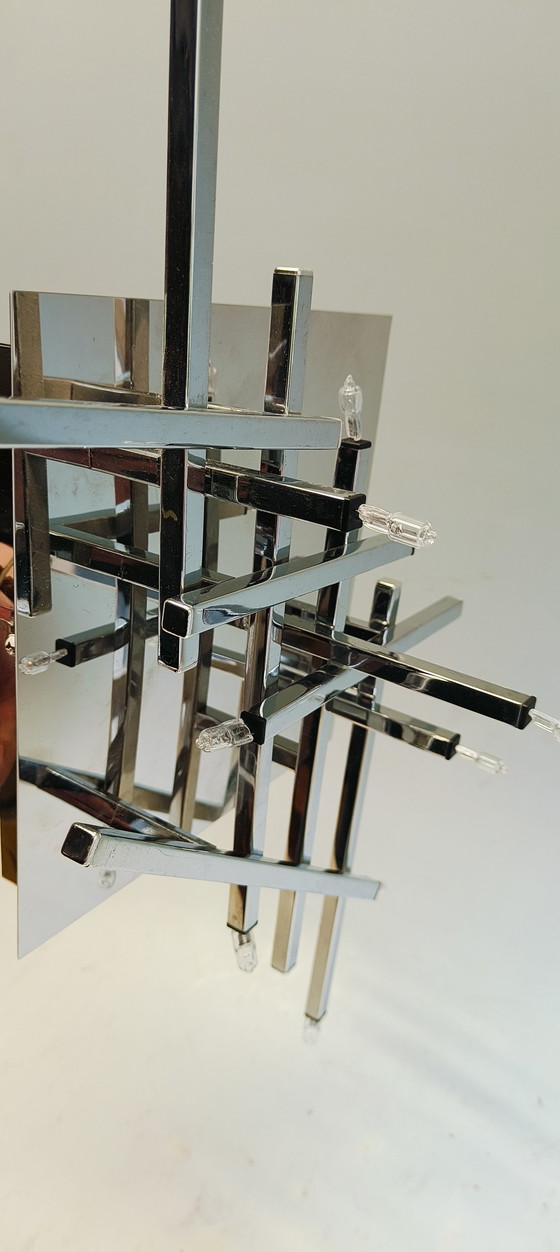 Image 1 of Modernist chrome sofa Germany halogen ceiling lamp from the 1980s in the style of Sciolari