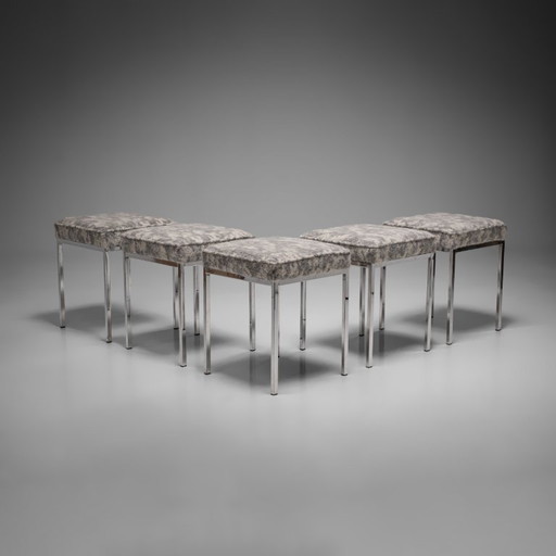 Chrome and Fabric Mid-Century-Modern Stool ‘Brume’, Germany, 1960s, Set of 5 – krukjes (photo 2 of 6)
