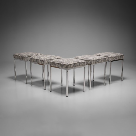 Chrome and Fabric Mid-Century-Modern Stool ‘Brume’, Germany, 1960s, Set of 5 (photo 2 of 6)
