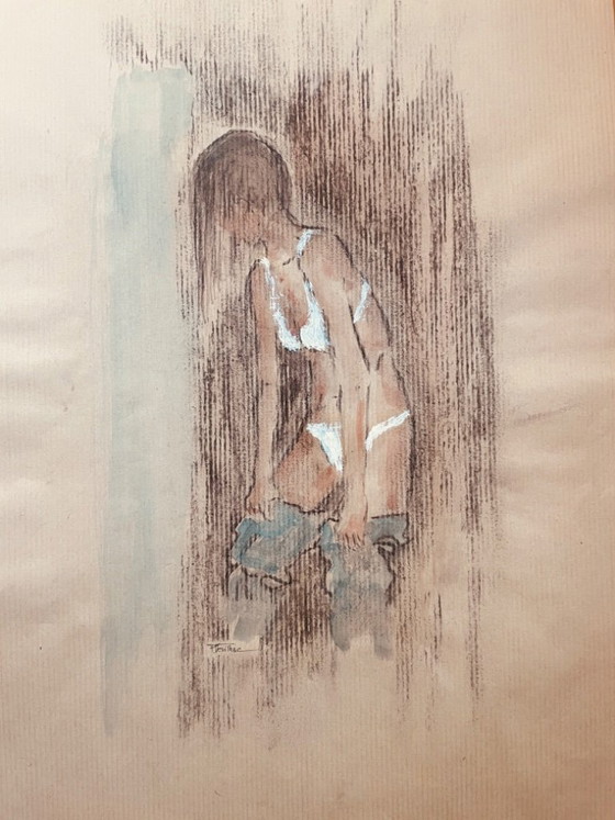 Image 1 of Preparatory sketch painting of a female portrait "fitting"