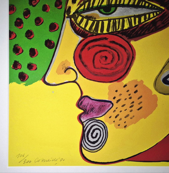 Image 1 of Corneille Lithograph, Tete de Femme et Oiseau Pensif, Framed Limited Edition