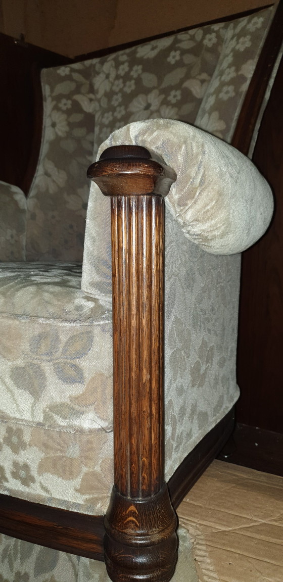 Image 1 of Classic oak wool mohair sofa with armchairs