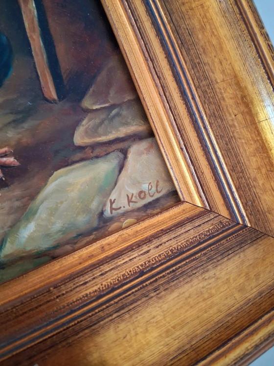 Image 1 of ORIGINAL Ölgemälde auf Holzplatte inkl. Rahmen | Hühner/Bauernhof | Signiert