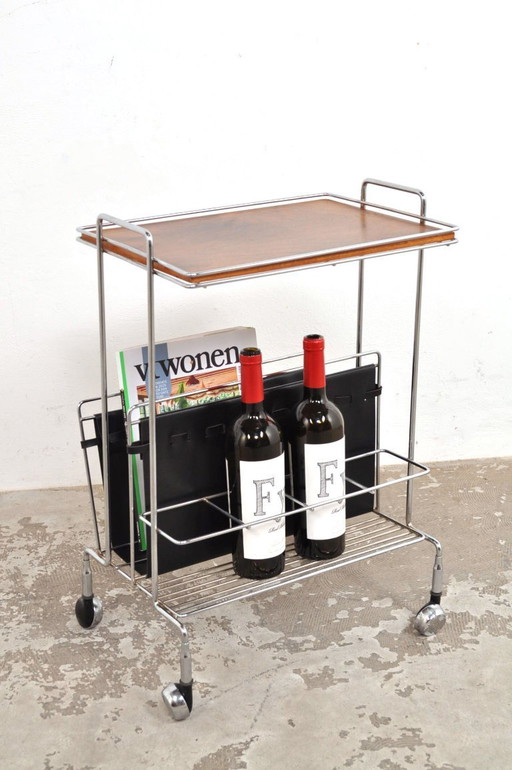 Vintage trolley with magazine and drink rack, 1960s