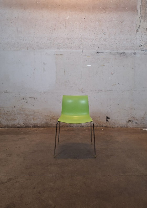 Image 1 of Arper Catifa 46 – Green stacking chair with chrome legs