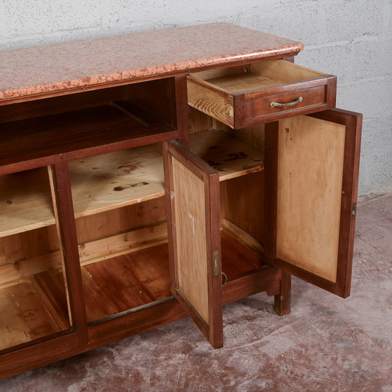 Buffet 4 portes avec compartiment ouvert et plateau en marbre – Vaisseliers, Art Nouveau (photo 11 of 11)