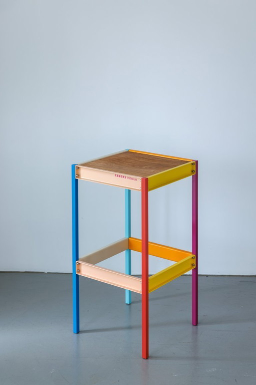 Modern Shelf / Bar stool - Colorful, Simple, Playful - Clean, Compact Design by Klaus Ebbers
