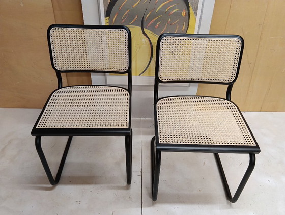 Image 1 of ALIVARMVSEVM 104. SET of 2 CESCA B32 Chairs (NEW) in Black Frame Limited Edition 
