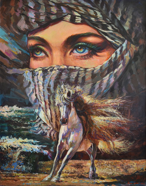 Femme d'Orient, impression sur toile d'une peinture d'Alexan Balayan, artiste arménien bien connu.