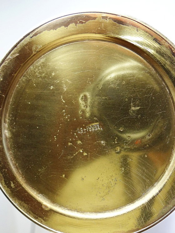 Image 1 of Vintage decoratieve schenkkan van gegoten glas en verguld messing, Italië circa 1980.