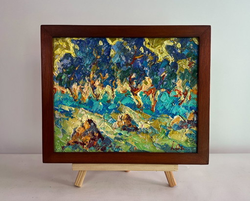 Original Oil Painting Evening Forest Landscape Light evening breeze