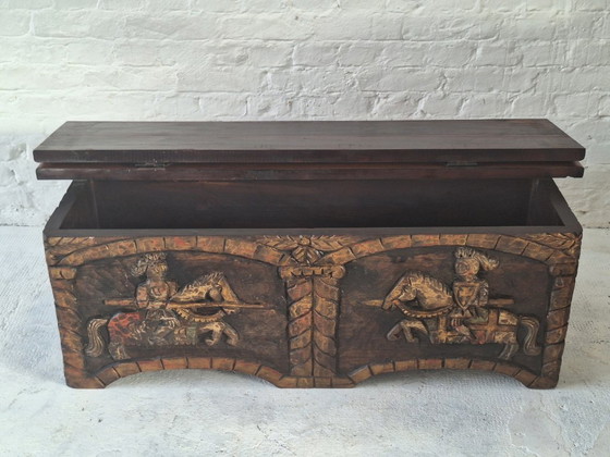 Artes de México Spanish Colonial Carved and Painted Coffer / Bench, 1940s – Benches, Wood (photo 11 of 14)