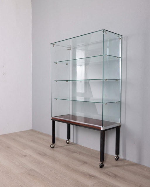 Scaffale espositivo vintage con ruote di Goppion Milano, anni '70 – vitrinekasten, Glass