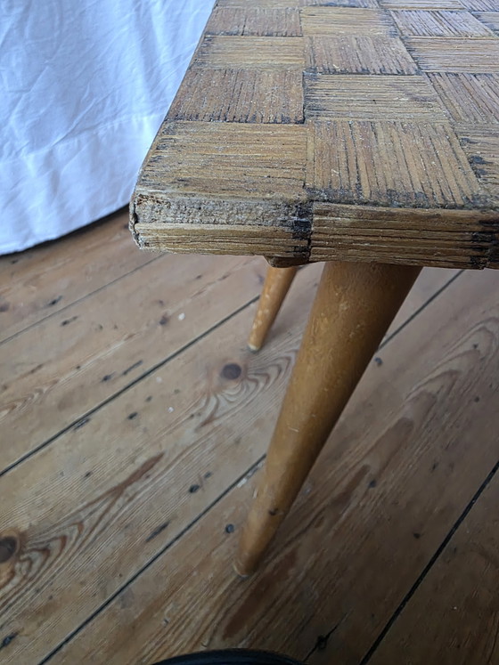 Vintage Folk Art Matchstick Side Table / Mid-Century Matchstick Table – Plant table, Wood (photo 5 of 8)