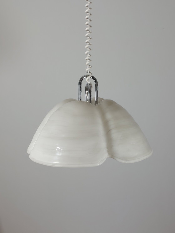 Image 1 of Rara lampada da soffitto regolabile in altezza in acrilico e cromo, disegnata da Gebrüder Cosack per Cristallux.