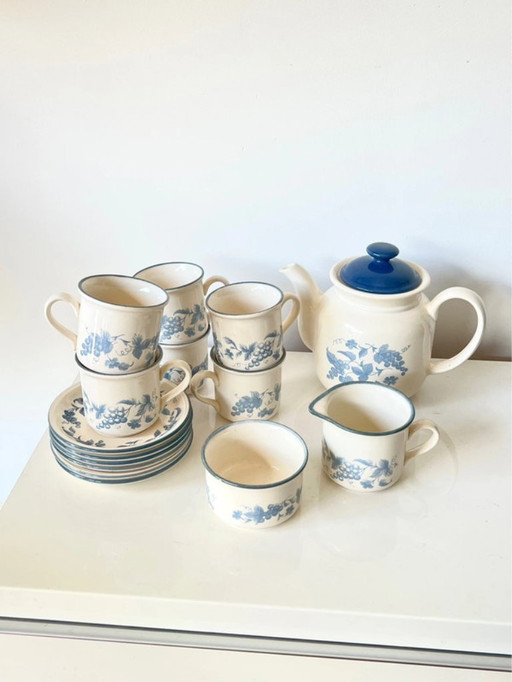 Vintage Staffordshire Potteries coffee set - blue grapes - 1970s