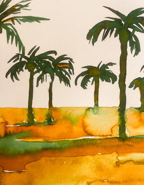 Signed Painting Egypt Landscape « Sunrise on the Nile. » – Verilhac, Art, Paper (photo 7 of 10)