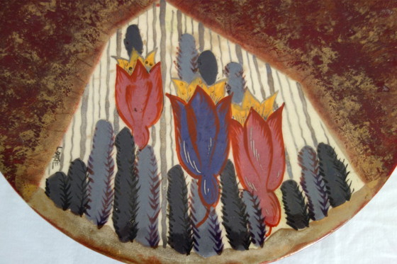 Image 1 of Louis Dage rode en vergulde fruitschaal uit de jaren 20/30