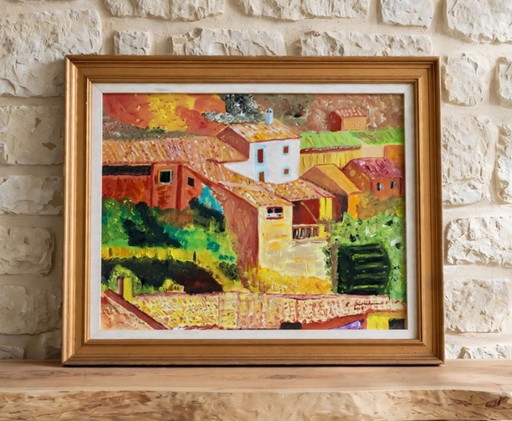 Vecchio dipinto Villaggio al sole
