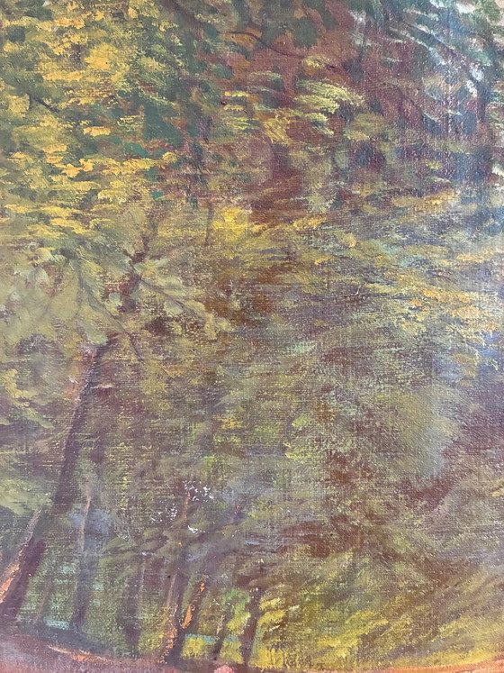 Image 1 of Vintage original oil painting forest landscape
