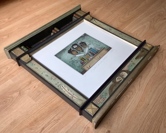 Image 1 of Colored etching in a beautiful frame. Hear, see, and be silent.