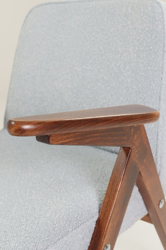 Image 1 of Vintage Set Fauteuils Bouclé Baby Blauw Donker Noten, 1960 Scandinavisch Ontwerp