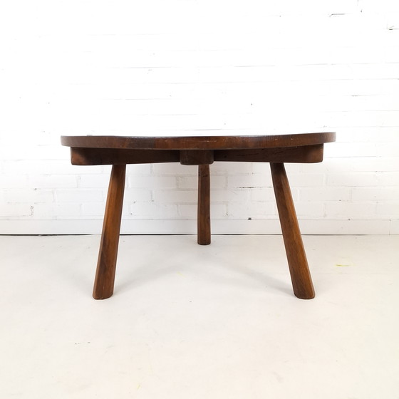 Image 1 of Vintage salontafel wabi sabi brutalist rond hout bruin