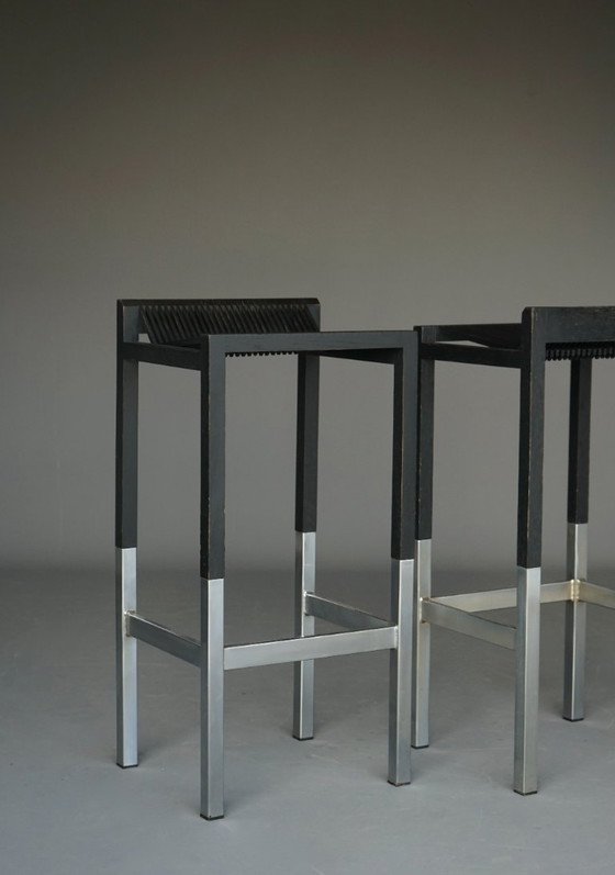 Minimalist Bar Stools by Ruud Jan Kokke, 1980s. Set of 2 – Barstools, Metal (photo 4 of 20)
