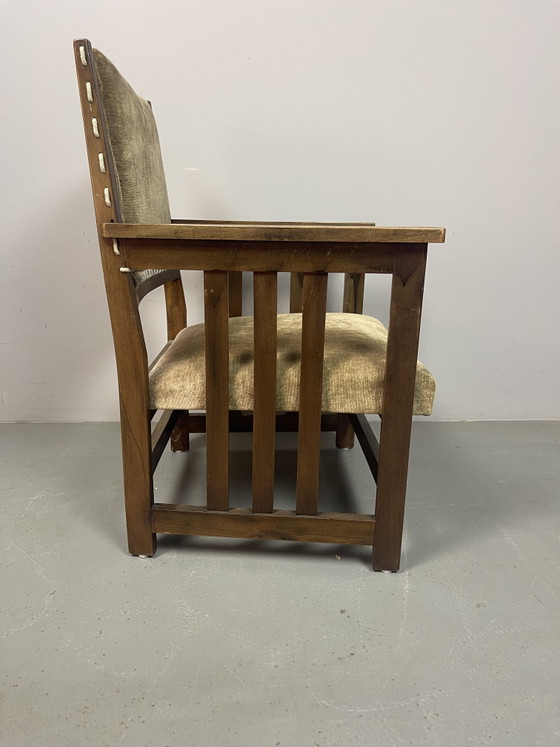 Antieke Nederlandse Haagse School Eiken Fauteuil van L.O.V. Meubelfabriek, Oosterbeek. Nederland, jaren (photo 4 of 11)