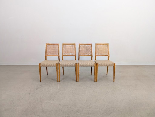 Set di 4 sedie in stile metà secolo, con intreccio in rattan di betulla e design vintage.