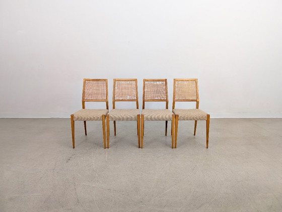 Image 1 of Set di 4 sedie in stile metà secolo, con intreccio in rattan di betulla e design vintage.