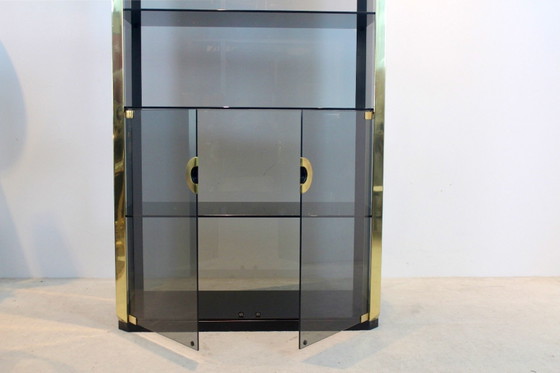 Willy Rizzo Smoked Glass Cabinet for Mario Sabot 1970, Sideboard cabinet, polished steel, Brass (photo 3 of 12)