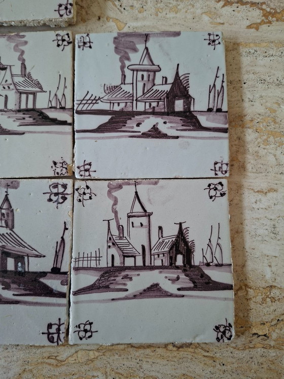 Image 1 of Antique 7 earthenware wall tiles from Delft, Netherlands, dated 1775–1815