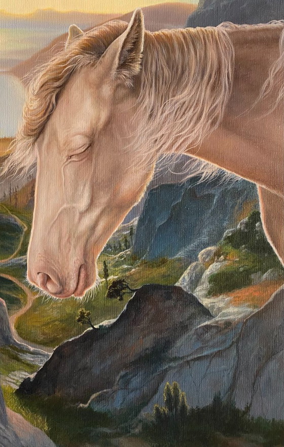 Original Oil Painting Mountain Landscape Horse Wind of Dreams – Paintings & Drawings, Canvas (photo 5 of 7)