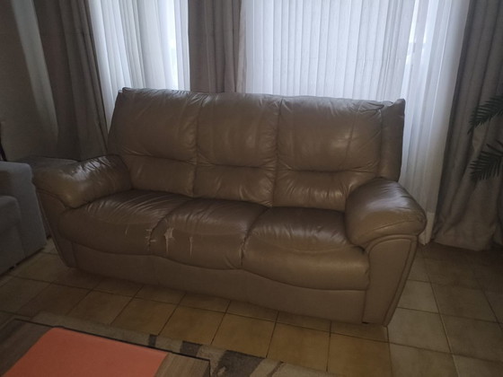 Image 1 of Leather living room set - 3-seater and 2 armchairs with reclining function