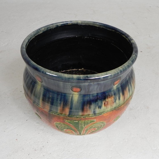 Image 1 of Flemish flowerpot on pedestal, ceramic, 1920s