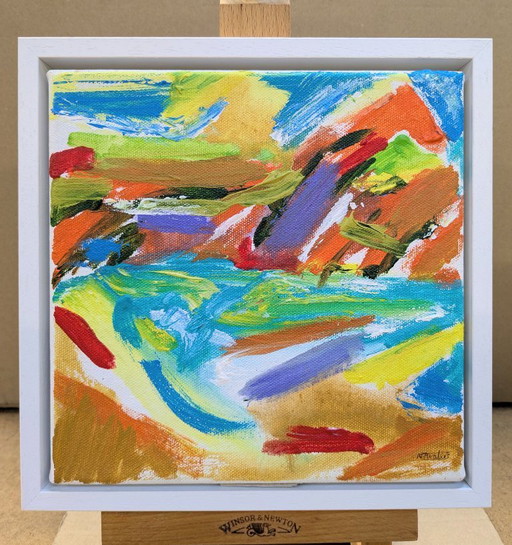 SIDMOUTH SEASCAPE ACRYLIC CANVAS LADRAM BAY ORIGINAL FRAMED NIGEL WATERS