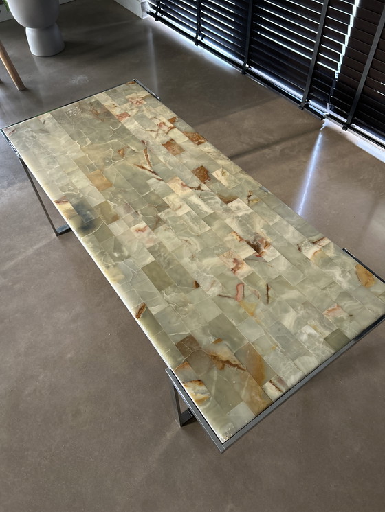 Image 1 of Midcentury Salontafel Onyx Marmer Met Chromen Onderstel