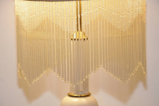 Image 1 of Tafellamp met glazen kap, opaalglas en glazen kralen, 55 cm, vintage jaren 70