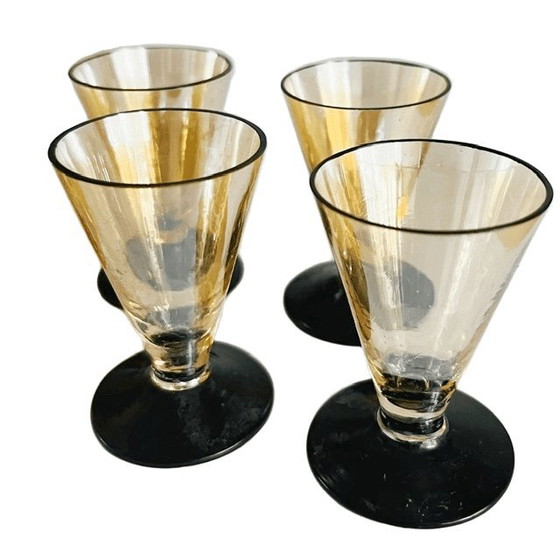 Image 1 of Antieke art deco iriserende amberkleurige karaf set van 5 1920's