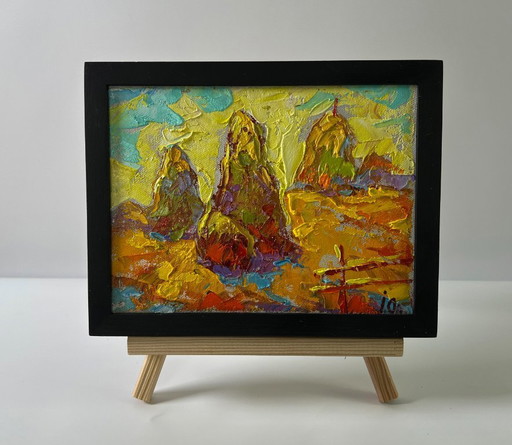 Original Oil Painting Summer Day Landscape Dawn In The Field – schilderijen tekeningen, Canvas