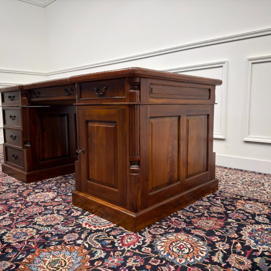 Classic English Desk Partnerdesk Black Leather – Wood (photo 6 of 20)