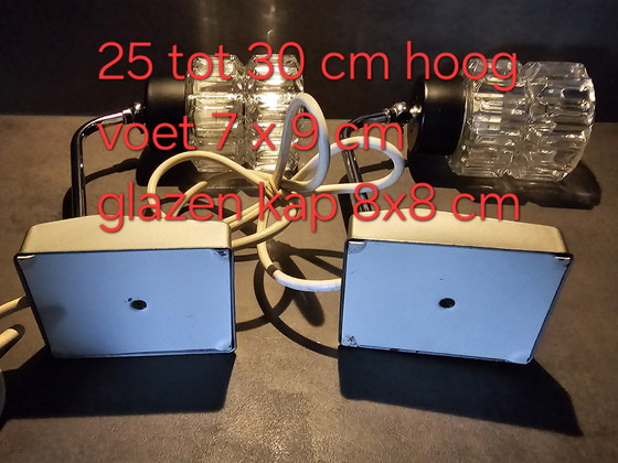 Image 1 of Set Of 2 Vintage Table Lamps - Glass & Chrome - 1970s