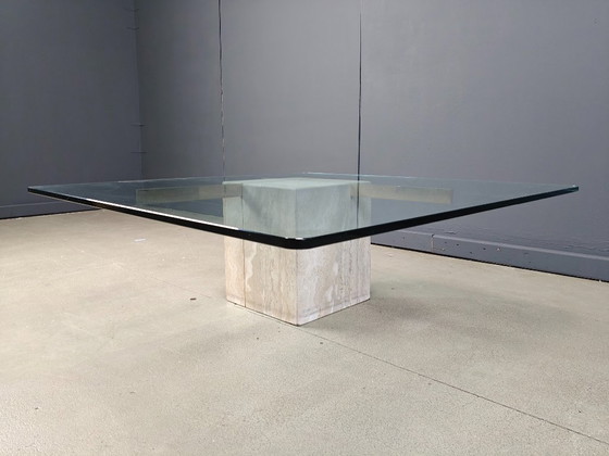 Image 1 of Couchtisch aus Travertin und Messing von Artedi, 1980er Jahre