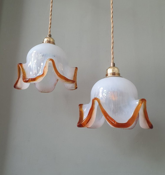 Set of 2 Vintage Murano Pendant lamps - Italy - Mid Century – Metal, Murano Glass (photo 9 of 21)