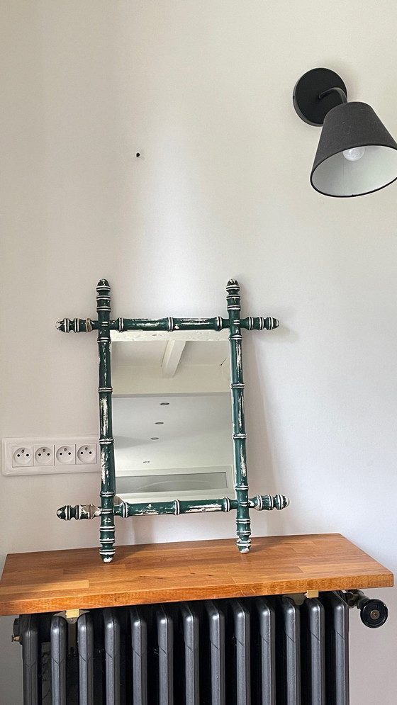 Image 1 of Specchio antico chiamato bambù patinato vintage Francia