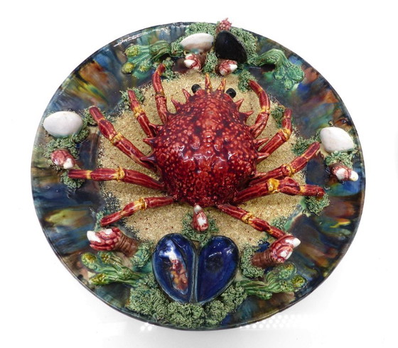 Paire de grands plats muraux Palissy polychromes par Álvaro José – Caldas da Rainha, Portugal, début XXe (photo 7 of 11)
